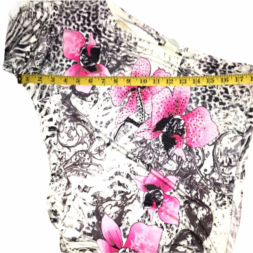 Pink Floral & Cheetah Print One Shoulder Dress Size XS - Picture 6 of 8